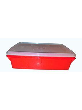 Vintage Tupperware Large Rectangular Container With Seal Red Plastic Storage *40